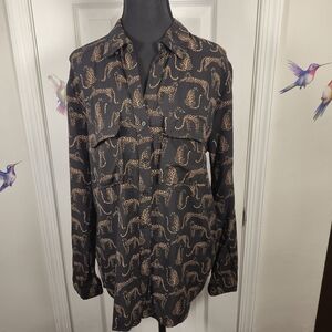 Milk & Honey Cheetah Print Button Down Shirt Rayon Large